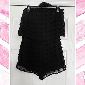 Strapless Black Pom Pom Romper